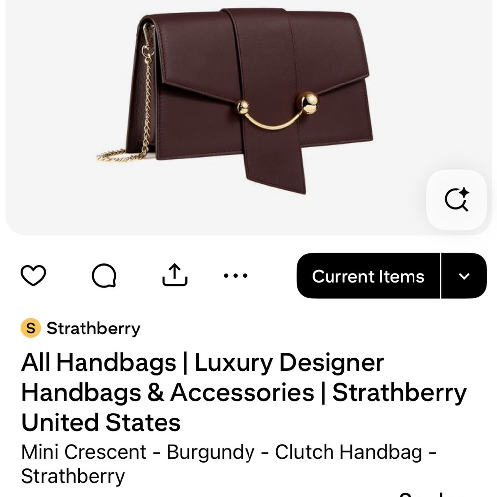 Strathberry Burgundy Mini Crescent on a Chain with Gold Hardware